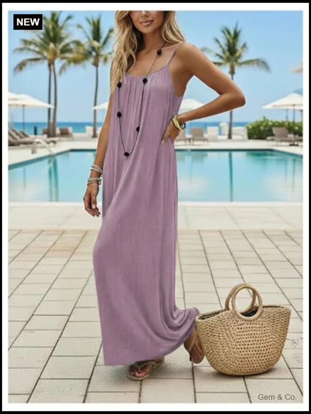 Open Back Spaghetti Strap Maxi Dress Loose Flowy Vacation Sundress - Picture 5 of 6